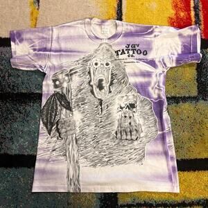 Vintage Tattoo Grim Reaper AOP 90s Grunge Tie Dye Tagged XL Fits Medium Shirt